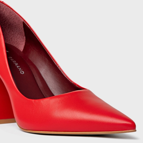 Scarpin Iza Basic Salto Bloco Couro Vermelho Flash Red