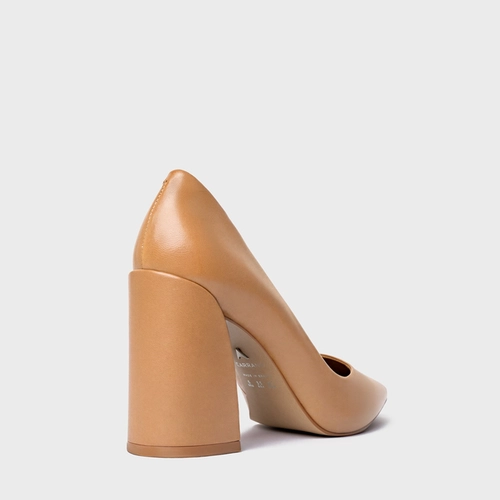 Scarpin Iza Basic Salto Bloco Couro Marrom Cookie