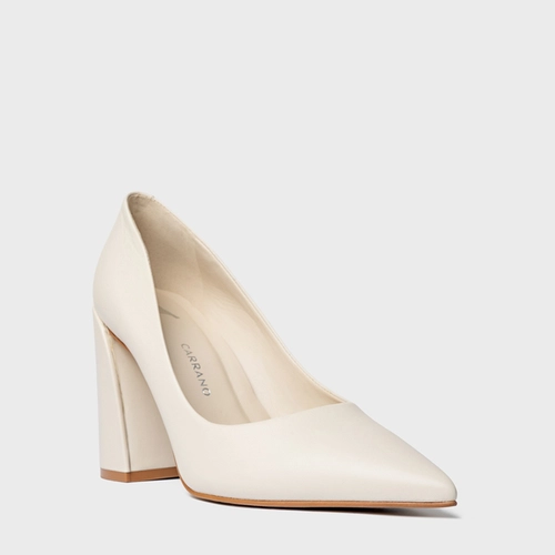 Scarpin Iza Basic Salto Bloco Couro Off White Ligth Cream