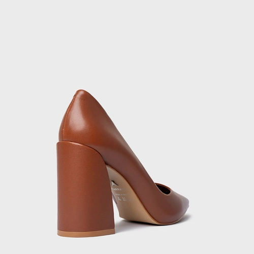 Scarpin Iza Basic Salto Bloco Couro Marrom Cognac