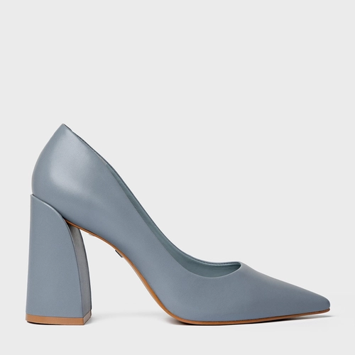 Scarpin Iza Basic Salto Bloco Couro Azul Aria