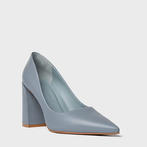Scarpin Iza Basic Salto Bloco Couro Azul Aria