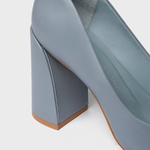 Scarpin Iza Basic Salto Bloco Couro Azul Aria
