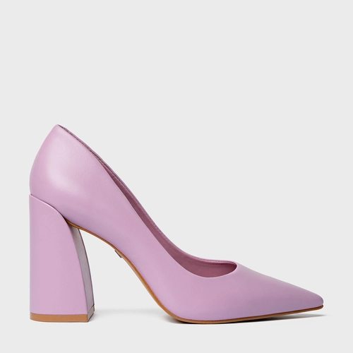Scarpin Iza Basic Salto Bloco Couro Roxo Mauve Mist
