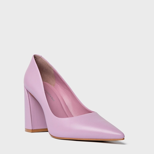 Scarpin Iza Basic Salto Bloco Couro Roxo Mauve Mist