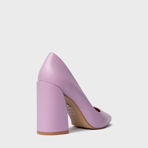 Scarpin Iza Basic Salto Bloco Couro Roxo Mauve Mist