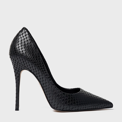 Scarpin Loretta Salto Fino Couro Snake Preto