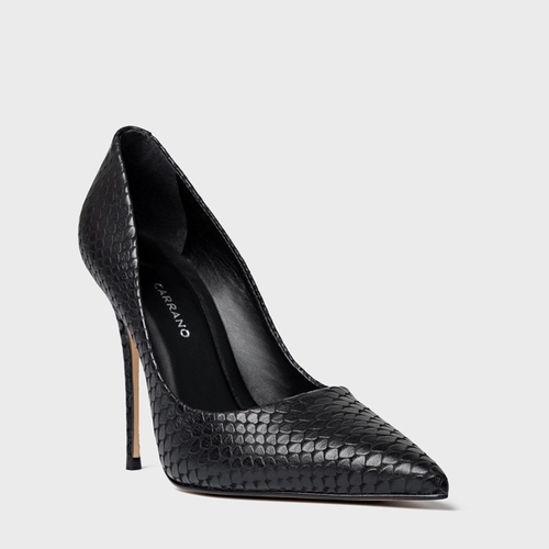 Scarpin Loretta Salto Fino Couro Snake Preto