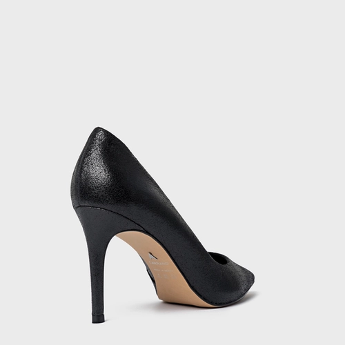 Scarpin Beatriz Salto Fino Couro Crack Preto