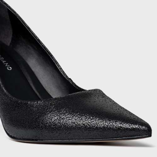 Scarpin Beatriz Salto Fino Couro Crack Preto