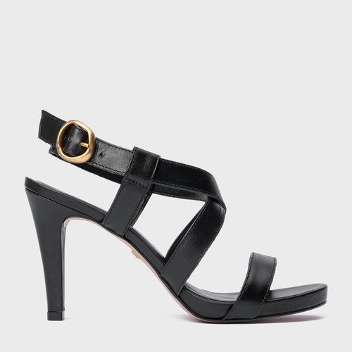 Sandália Tiras Salto Fino Couro Preto
