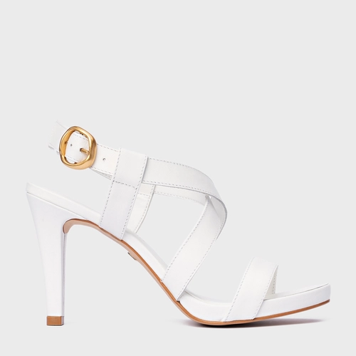 Sandália Tiras Salto Fino Couro Branco Blanc
