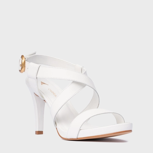 Sandália Tiras Salto Fino Couro Branco Blanc
