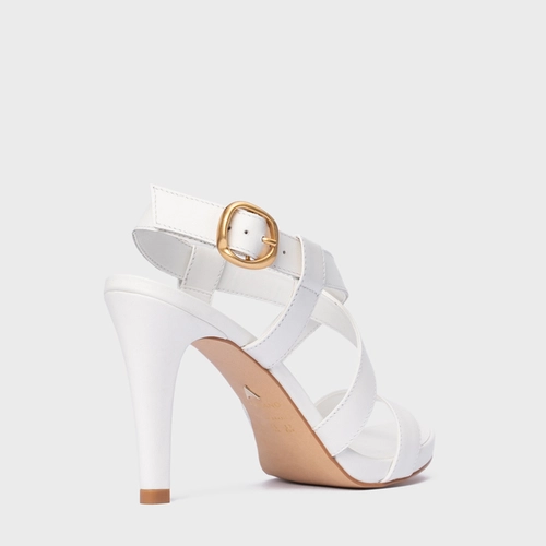 Sandália Tiras Salto Fino Couro Branco Blanc