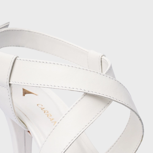 Sandália Tiras Salto Fino Couro Branco Blanc