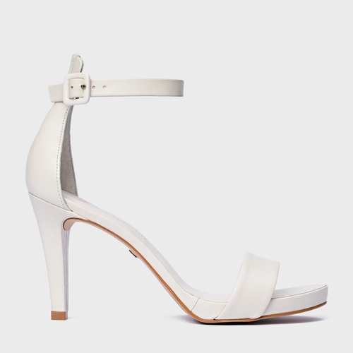 Sandália Basic Salto Fino Couro Off White Vanilla
