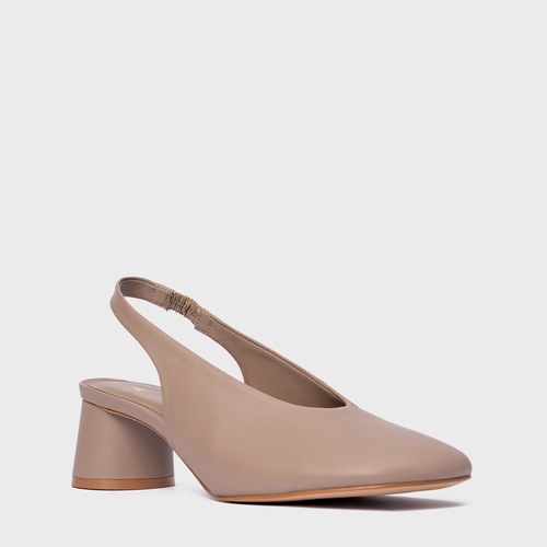 Scarpin Slingback Basic Salto Oval Couro Bege Beaver