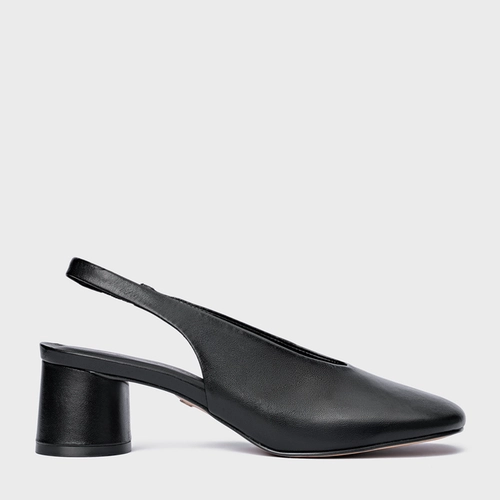 Scarpin Slingback Basic Salto Oval Couro Preto