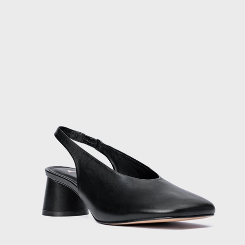 Scarpin Slingback Basic Salto Oval Couro Preto