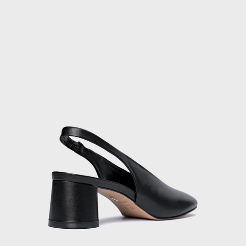 Scarpin Slingback Basic Salto Oval Couro Preto