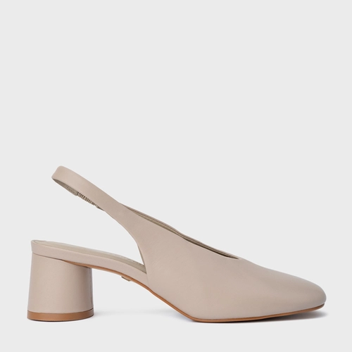 Scarpin Slingback Basic Salto Oval Couro Bege Oatmeal