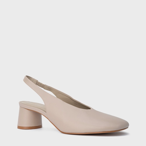 Scarpin Slingback Basic Salto Oval Couro Bege Oatmeal