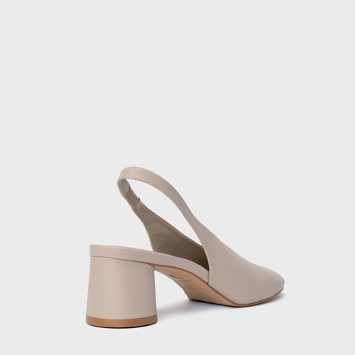 Scarpin Slingback Basic Salto Oval Couro Bege Oatmeal
