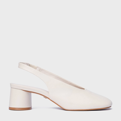 Scarpin Slingback Basic Salto Oval Couro Off White Vanilla