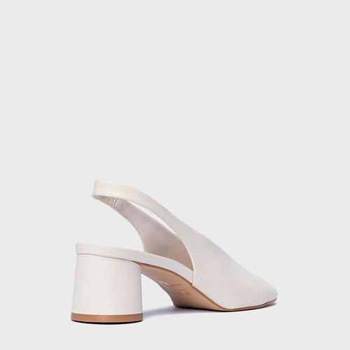 Scarpin Slingback Basic Salto Oval Couro Off White Vanilla