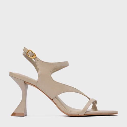 Sandália Artistic Salto Sculpt Couro Bege Oatmeal