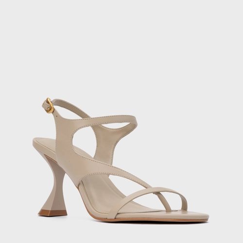 Sandália Artistic Salto Sculpt Couro Bege Oatmeal