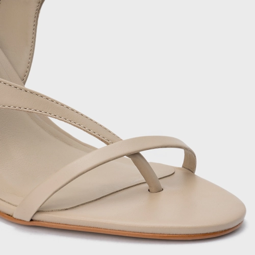 Sandália Artistic Salto Sculpt Couro Bege Oatmeal