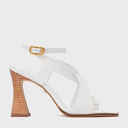 Sandália Natural Salto Wave Couro Branco Blanc