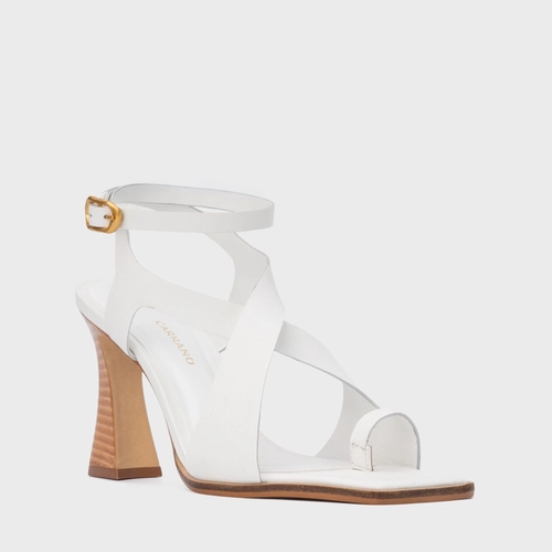 Sandália Natural Salto Wave Couro Branco Blanc