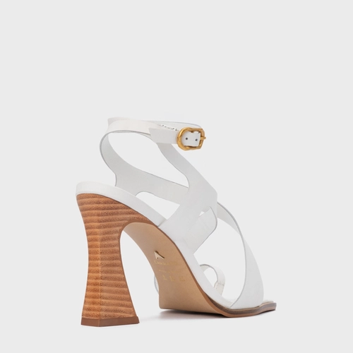 Sandália Natural Salto Wave Couro Branco Blanc