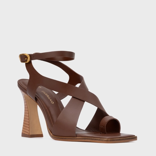 Sandália Natural Salto Wave Couro Marrom Walnut