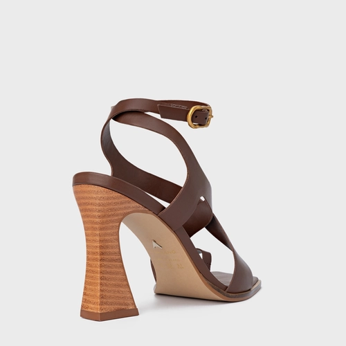 Sandália Natural Salto Wave Couro Marrom Walnut