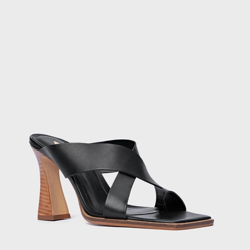 Open Mule Natural Salto Wave Couro Preto