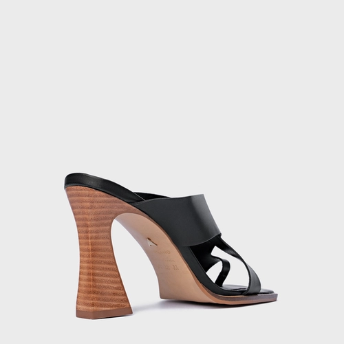 Open Mule Natural Salto Wave Couro Preto