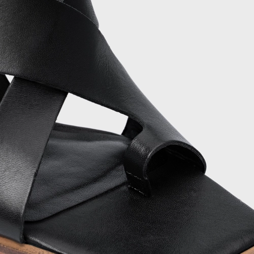 Open Mule Natural Salto Wave Couro Preto