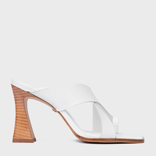 Open Mule Natural Salto Wave Couro Branco Blanc