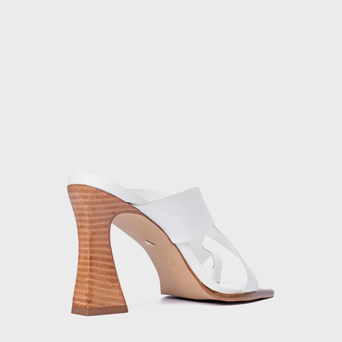 Open Mule Natural Salto Wave Couro Branco Blanc