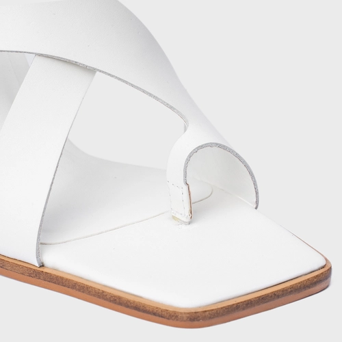 Open Mule Natural Salto Wave Couro Branco Blanc