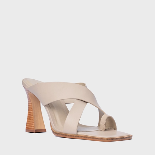 Open Mule Natural Salto Wave Couro Bege Oatmeal