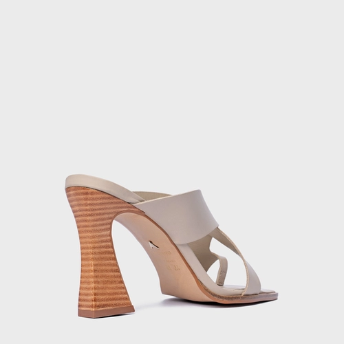 Open Mule Natural Salto Wave Couro Bege Oatmeal