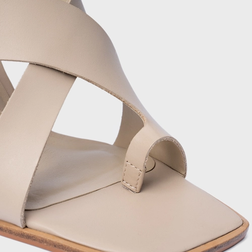 Open Mule Natural Salto Wave Couro Bege Oatmeal