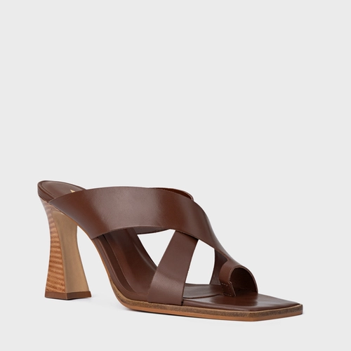 Open Mule Natural Salto Wave Couro Marrom Walnut
