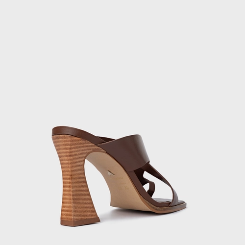 Open Mule Natural Salto Wave Couro Marrom Walnut