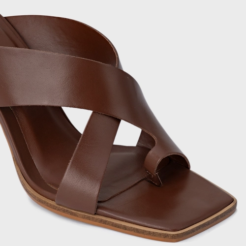 Open Mule Natural Salto Wave Couro Marrom Walnut