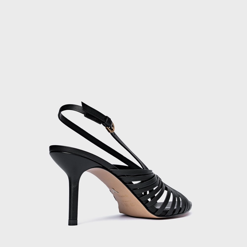 Sandália Multi Tiras Salto Fino Couro Preto